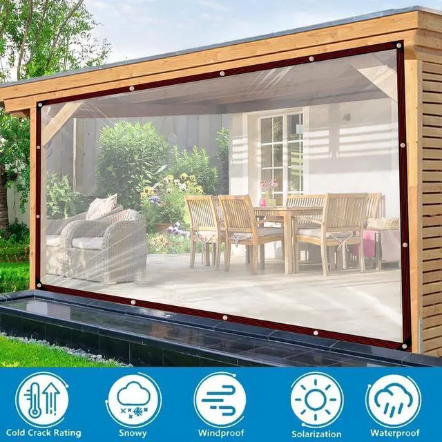 Alt view image 2 of 7 - Clear Tarp - Heavy Duty Waterproof 8x10FT Plastic Tarps with Grommets Clear Vinyl Tarps for Outdoor Porches Transparent Tarpaulin for Patio Enclosure Roofs Greenhouse Plant Chicken Coop Cover