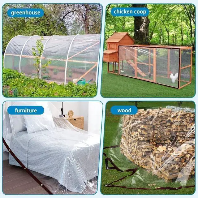 Alt view image 6 of 7 - Clear Tarp - Heavy Duty Waterproof 8x10FT Plastic Tarps with Grommets Clear Vinyl Tarps for Outdoor Porches Transparent Tarpaulin for Patio Enclosure Roofs Greenhouse Plant Chicken Coop Cover