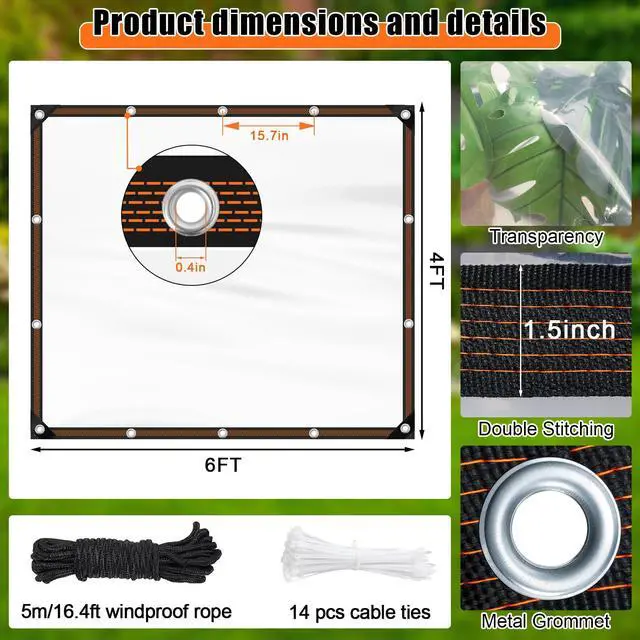 Alt view image 2 of 7 - ZYP 4x6ft Heavy Duty Clear Waterproof Tarps Outdoor Garden Rainproof Covering,Clear Vinyl Tarp with Grommets,Transparent Waterproof Tarpaulin for Covering Henhouse Porch Canopy Plant Camping