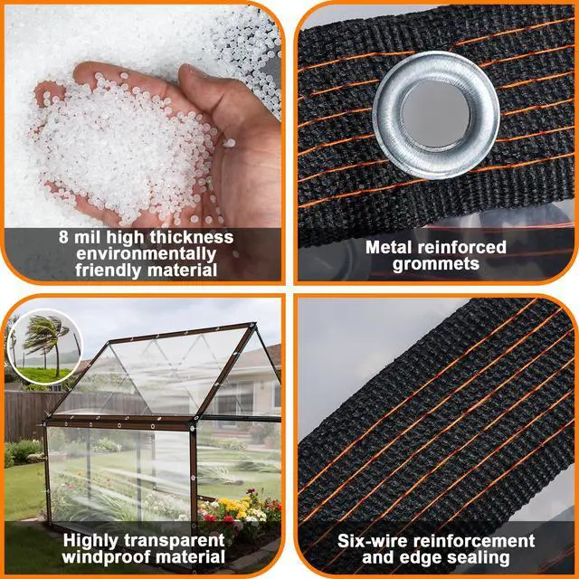 Alt view image 4 of 7 - 8x10ft Clear Waterproof Tarp Heavy Duty Transparent Tarpaulin Clear Vinyl Tarp with Grommet, Outdoor Transparent Cover for Greenhouse,Patio,Porches,Tent,Chicken Coop