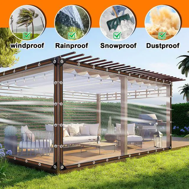 Alt view image 6 of 7 - 8x10ft Clear Waterproof Tarp Heavy Duty Transparent Tarpaulin Clear Vinyl Tarp with Grommet, Outdoor Transparent Cover for Greenhouse,Patio,Porches,Tent,Chicken Coop