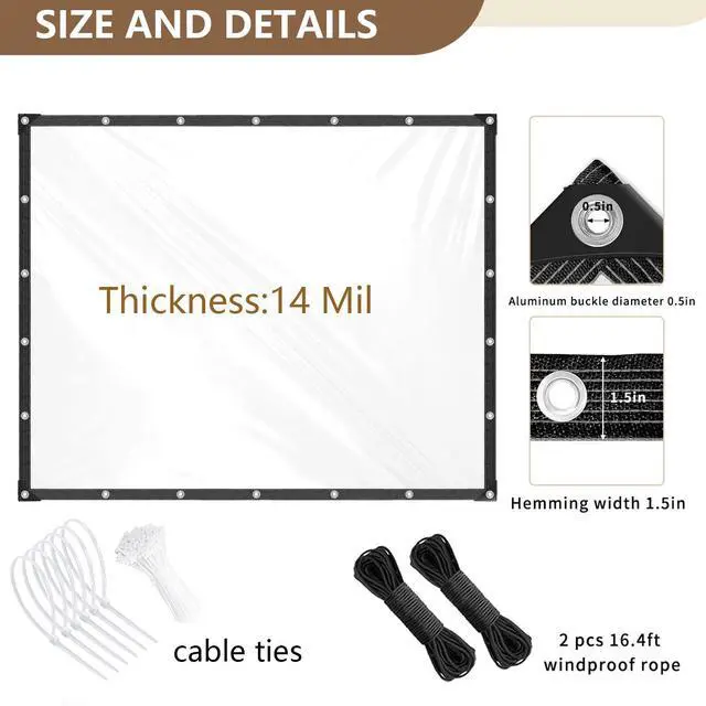 Alt view image 4 of 7 - Clear Tarps Heavy Duty Waterproof 3x6ft Thickened 14 Mil Clear Tarps with Grommets Tear Resistant PVC Vinyl Reinforced Edges for Small Patio Porch and Outdoor Greenhouse Plant Cover