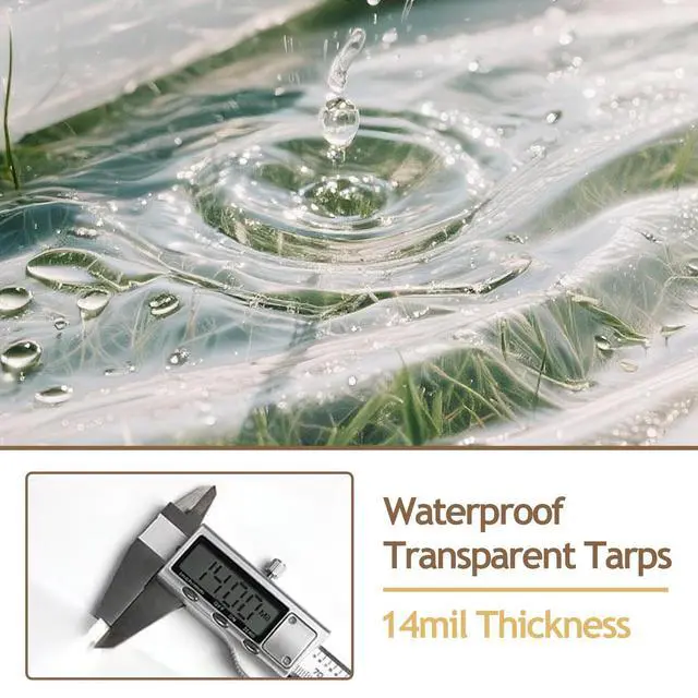Alt view image 5 of 7 - Clear Tarps Heavy Duty Waterproof 3x6ft Thickened 14 Mil Clear Tarps with Grommets Tear Resistant PVC Vinyl Reinforced Edges for Small Patio Porch and Outdoor Greenhouse Plant Cover