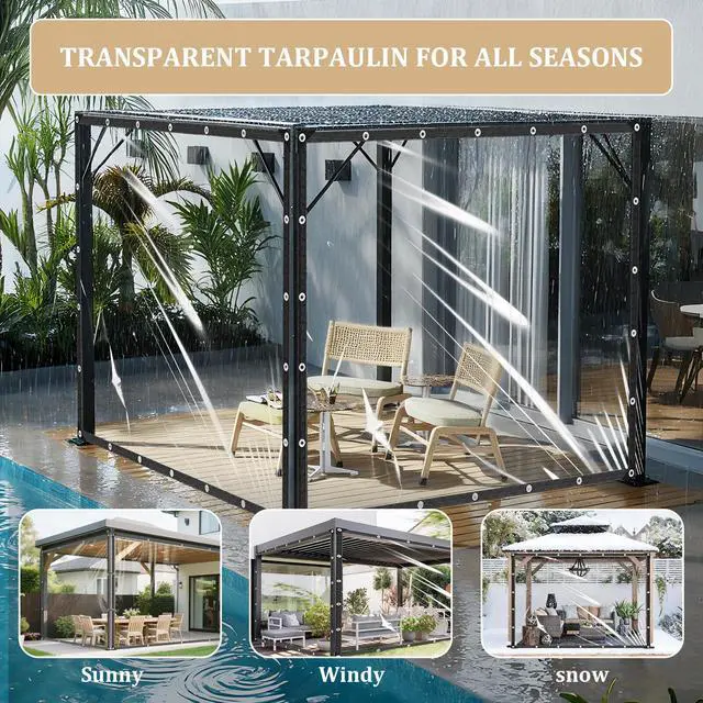Alt view image 7 of 7 - Clear Tarps Heavy Duty Waterproof 3x6ft Thickened 14 Mil Clear Tarps with Grommets Tear Resistant PVC Vinyl Reinforced Edges for Small Patio Porch and Outdoor Greenhouse Plant Cover
