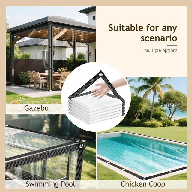 Alt view image 6 of 7 - Clear Tarps Heavy Duty Waterproof 3x6ft Thickened 14 Mil Clear Tarps with Grommets Tear Resistant PVC Vinyl Reinforced Edges for Small Patio Porch and Outdoor Greenhouse Plant Cover