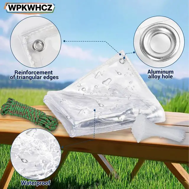Alt view image 5 of 6 - Clear Tarps Heavy Duty Waterproof 4x6 FT, 14Mil Thickened Vinyl Heavy Duty Tarp with Grommets, Reinforced Edges Tear Resistant Waterproof Tarp for Outdoors Porch Chicken Coop Greenhouse Cover