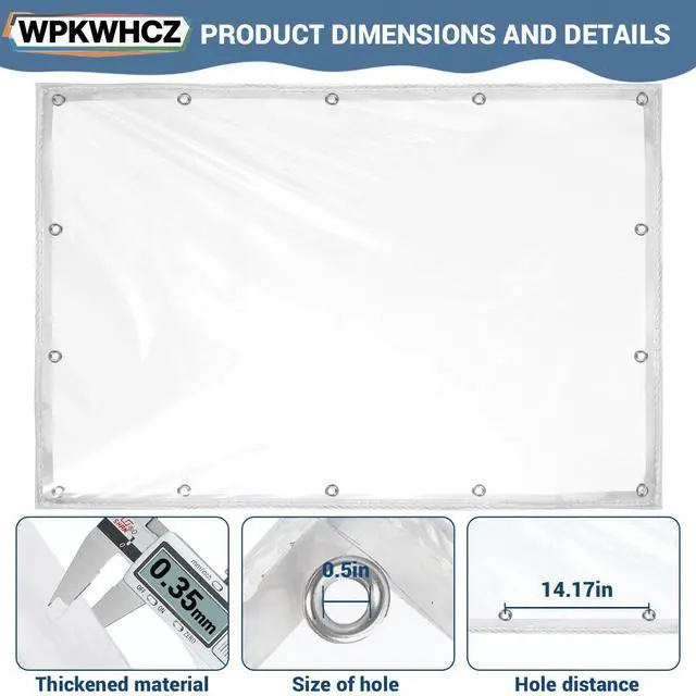 Alt view image 6 of 6 - Clear Tarps Heavy Duty Waterproof 4x6 FT, 14Mil Thickened Vinyl Heavy Duty Tarp with Grommets, Reinforced Edges Tear Resistant Waterproof Tarp for Outdoors Porch Chicken Coop Greenhouse Cover