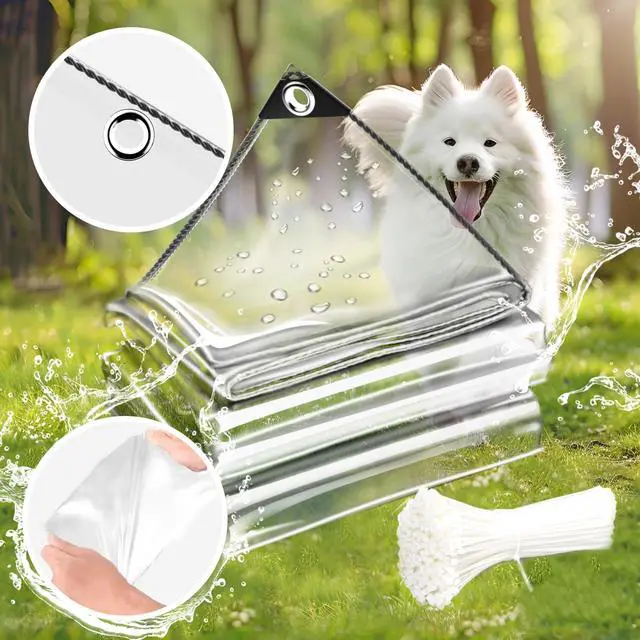 Alt view image 4 of 7 - 3 x 6 ft Clear Waterproof Tarp, PVC 11.8 Mil Tarpaulin with Grommets and Cable Tie, Duty Heavy Tear Resistant Cover for Camping, Plants Greenhouse, Cars, Patio and Pavilion