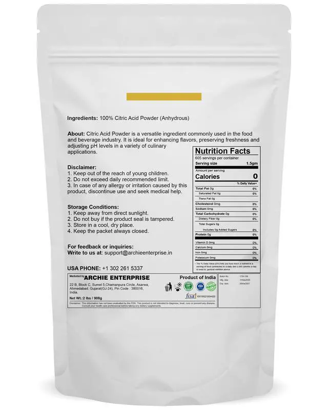 Alt view image 2 of 7 - mGanna Citric Acid Powder (Food Grade) 2 lbs / 908 g