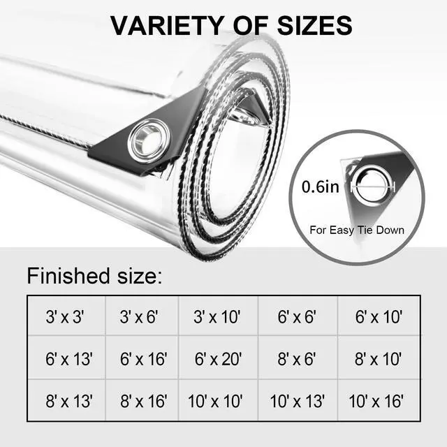 Alt view image 6 of 7 - 3 x 6 ft Clear Waterproof Tarp, PVC 11.8 Mil Tarpaulin with Grommets and Cable Tie, Duty Heavy Tear Resistant Cover for Camping, Plants Greenhouse, Cars, Patio and Pavilion