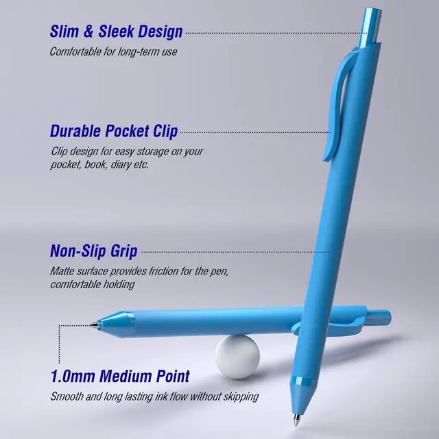 Alt view image 2 of 7 - InkSlick 50 Pack Blue Ink Pens - Bulk Pens, 1.0MM Medium Point Ballpoint Pens, Smooth Writing No Bleed Retractable Ball Point Pen (Blue)