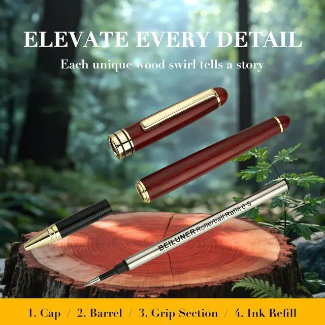 Alt view image 6 of 7 - BEILUNER Luxury Wood Ballpoint Pen Writing Set,Rosewood-Elegant Fancy Nice Gift Pen Set for Signature Executive Business Office Fancy Nice Supplies - Christmas Gift Boxed with Extra Refills (Black)