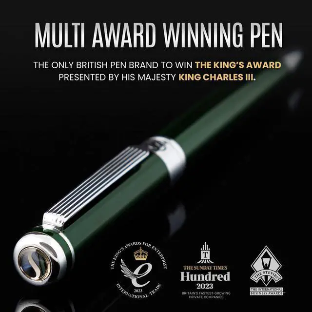 Alt view image 2 of 7 - Scriveiner Green Ballpoint Pen - Stunning British Racing Green Luxury Pen, Chrome Finish, Schmidt Black Refill, Best Ball Pen Gift Set for Men & Women, Professional Executive Office, Nice Designer Pen