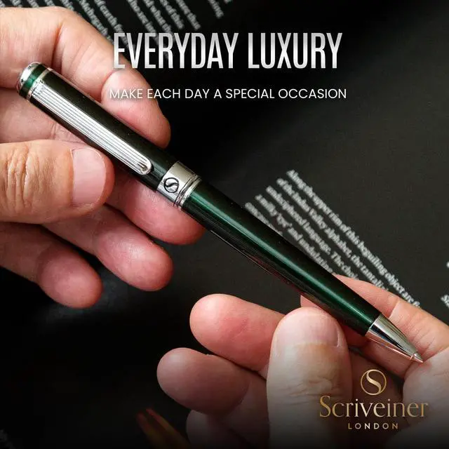 Alt view image 5 of 7 - Scriveiner Green Ballpoint Pen - Stunning British Racing Green Luxury Pen, Chrome Finish, Schmidt Black Refill, Best Ball Pen Gift Set for Men & Women, Professional Executive Office, Nice Designer Pen