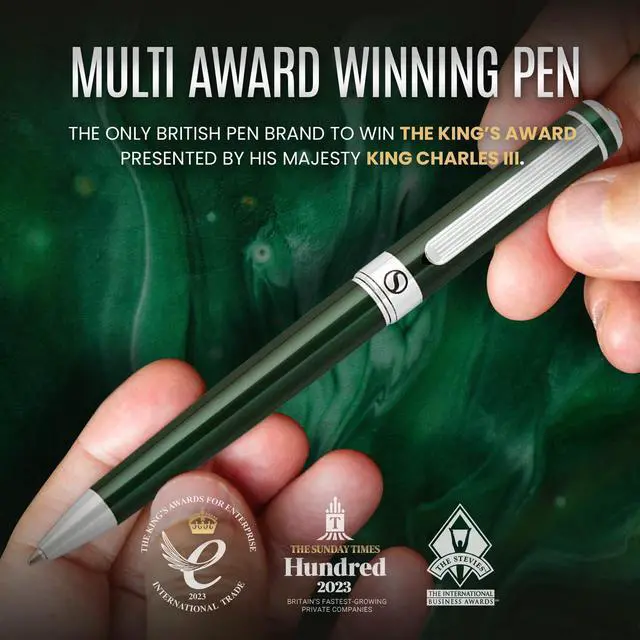 Alt view image 7 of 7 - Scriveiner Green Ballpoint Pen - Stunning British Racing Green Luxury Pen, Chrome Finish, Schmidt Black Refill, Best Ball Pen Gift Set for Men & Women, Professional Executive Office, Nice Designer Pen