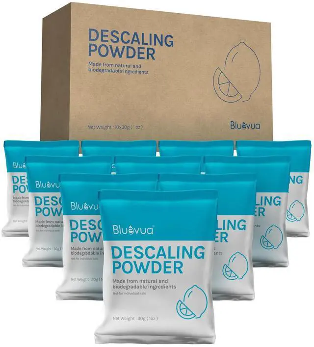 Main image of Bluevua Descaling Powder, Organic Citric Acid, Removes Scale and Build-Up, 10 Uses & Individually Packed for Each Use