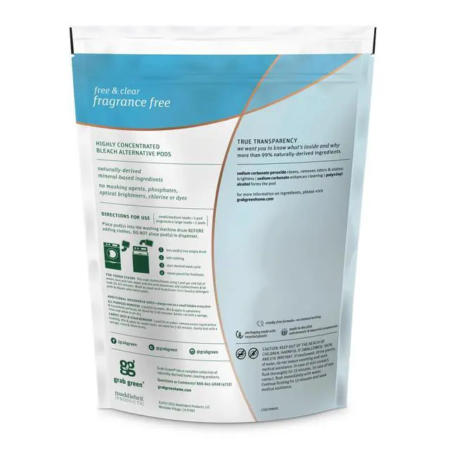 Alt view image 3 of 4 - Grab Green Bleach Alternative Pods, 60 Count, Fragrance Free, Chlorine Free