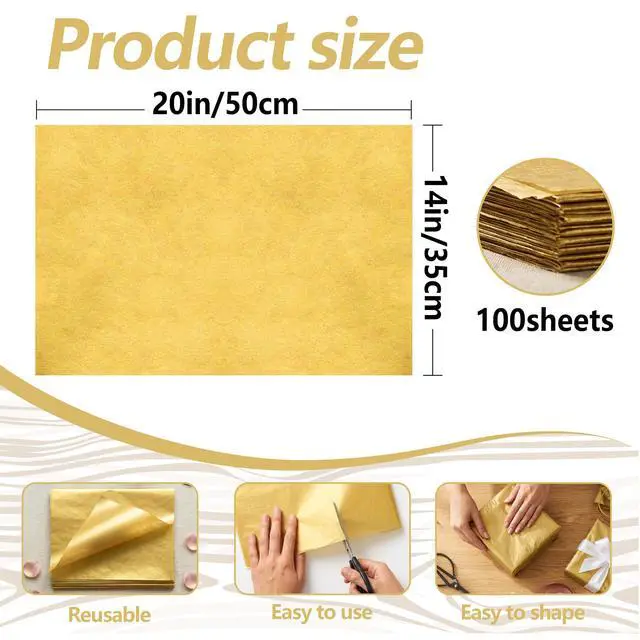 Alt view image 2 of 7 - Bobobag 100 Sheets Gold Tissue Paper,14"X20" Metallic Tissue Paper for Gift Bags, Birthday Anniversary Christmas Tissue Gift Wrapping, Holiday Decoration & Arts Craft