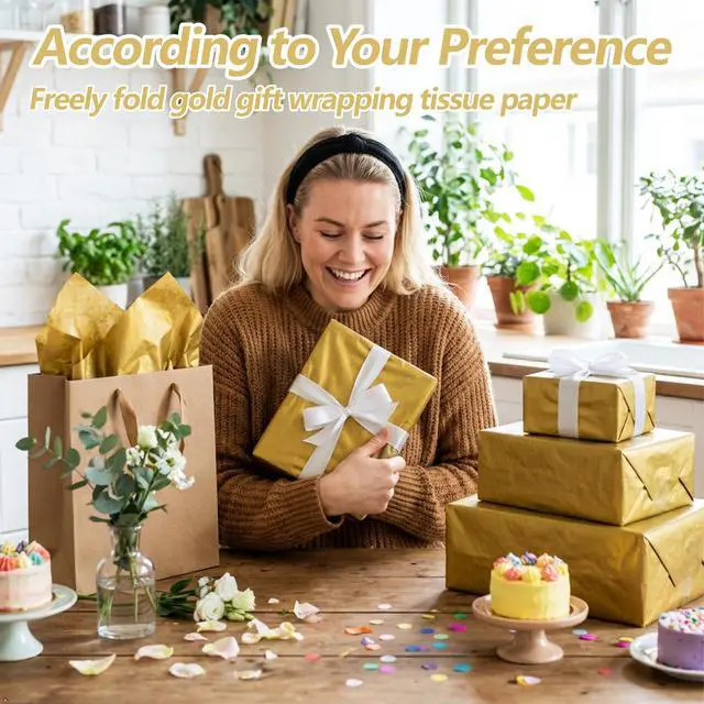 Alt view image 5 of 7 - Bobobag 100 Sheets Gold Tissue Paper,14"X20" Metallic Tissue Paper for Gift Bags, Birthday Anniversary Christmas Tissue Gift Wrapping, Holiday Decoration & Arts Craft