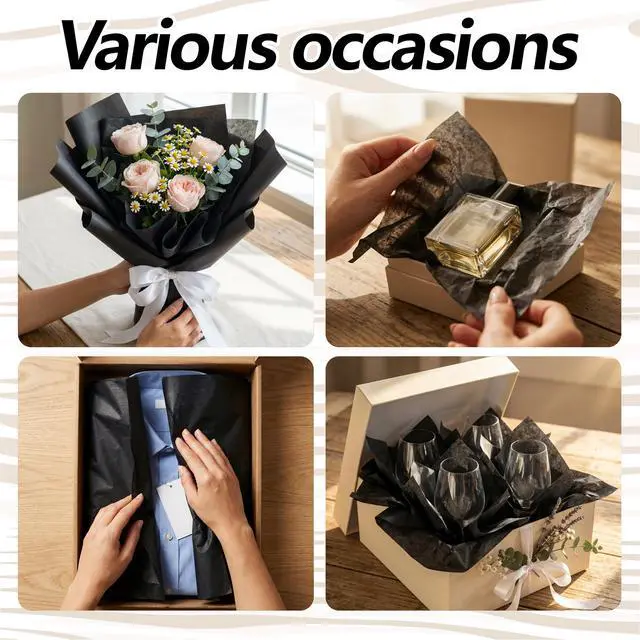 Alt view image 4 of 6 - Bobobag 100 Sheets Black Tissue Paper, 20"X14" Matte Black Tissue Paper for Gift Bags Halloween Gift Wrapping, Holiday Decoration & Arts Craft
