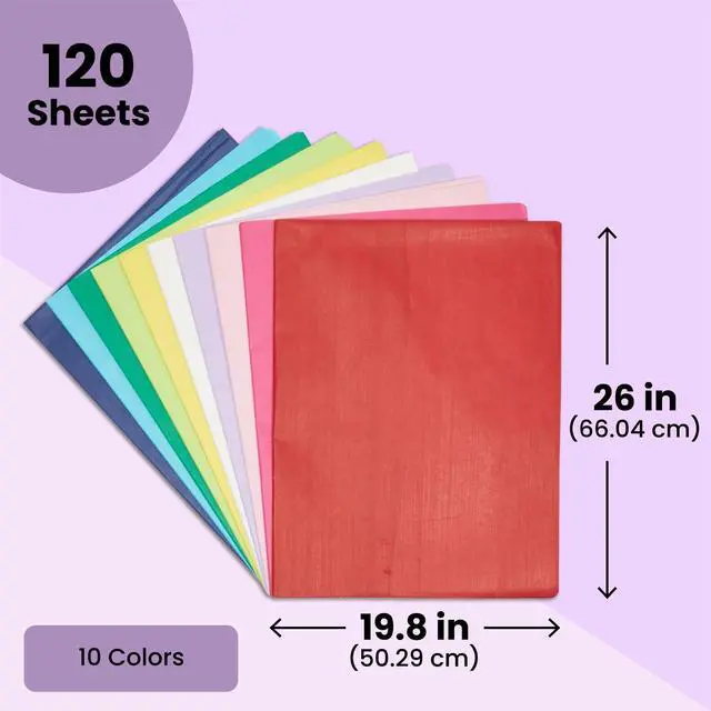 Alt view image 3 of 7 - Colorful Tissue Paper for Gift Bags and Wrapping - 120 Sheets - Wrapping Paper Sheets for Presents & Supplies (10 Colors, 26" L x 19.8" W)