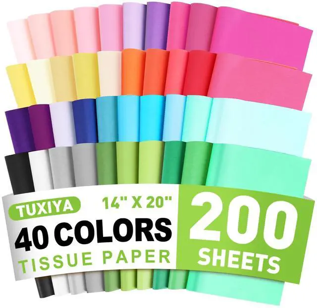 Main image of TUXIYA 200 PCS Tissue Paper,14" X 20" Colored Tissue Paper for Packaging, 40-Color Tissue Paper Bulk for Gift Bags,Crafts,Birthday Party Decoration and Wedding