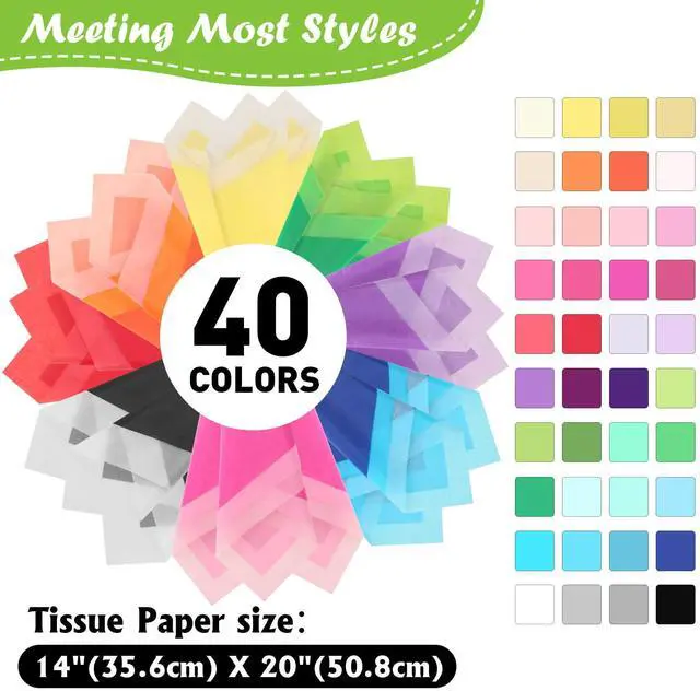 Alt view image 2 of 7 - TUXIYA 200 PCS Tissue Paper,14" X 20" Colored Tissue Paper for Packaging, 40-Color Tissue Paper Bulk for Gift Bags,Crafts,Birthday Party Decoration and Wedding