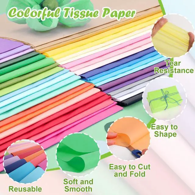 Alt view image 3 of 7 - TUXIYA 200 PCS Tissue Paper,14" X 20" Colored Tissue Paper for Packaging, 40-Color Tissue Paper Bulk for Gift Bags,Crafts,Birthday Party Decoration and Wedding