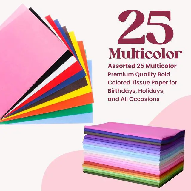 Alt view image 6 of 7 - Tissue Paper for Gift Bags - Tissue Paper Bulk | 25 Colors 100 Sheets Colored 20x26 | Crafts, Wrapping, Packaging, Birthday, Holiday