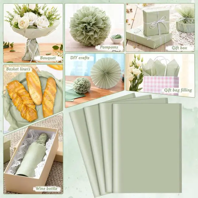 Alt view image 5 of 6 - woric 160 Sheets Sage Green Tissue Paper for Gift Bags 20 X 14 Inches Wrapping Tissue Paper Bulk for DIY Crafts Gift Packaging Weddings Bridal Shower Baby Shower Decorations