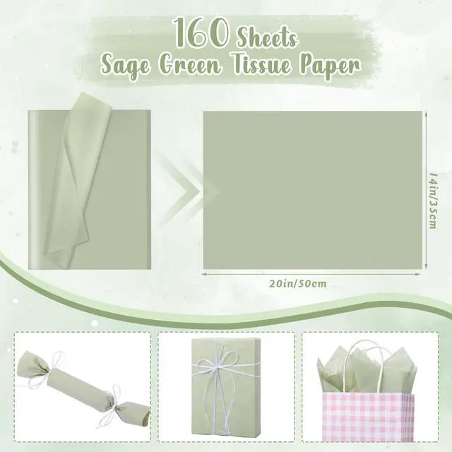 Alt view image 2 of 6 - woric 160 Sheets Sage Green Tissue Paper for Gift Bags 20 X 14 Inches Wrapping Tissue Paper Bulk for DIY Crafts Gift Packaging Weddings Bridal Shower Baby Shower Decorations