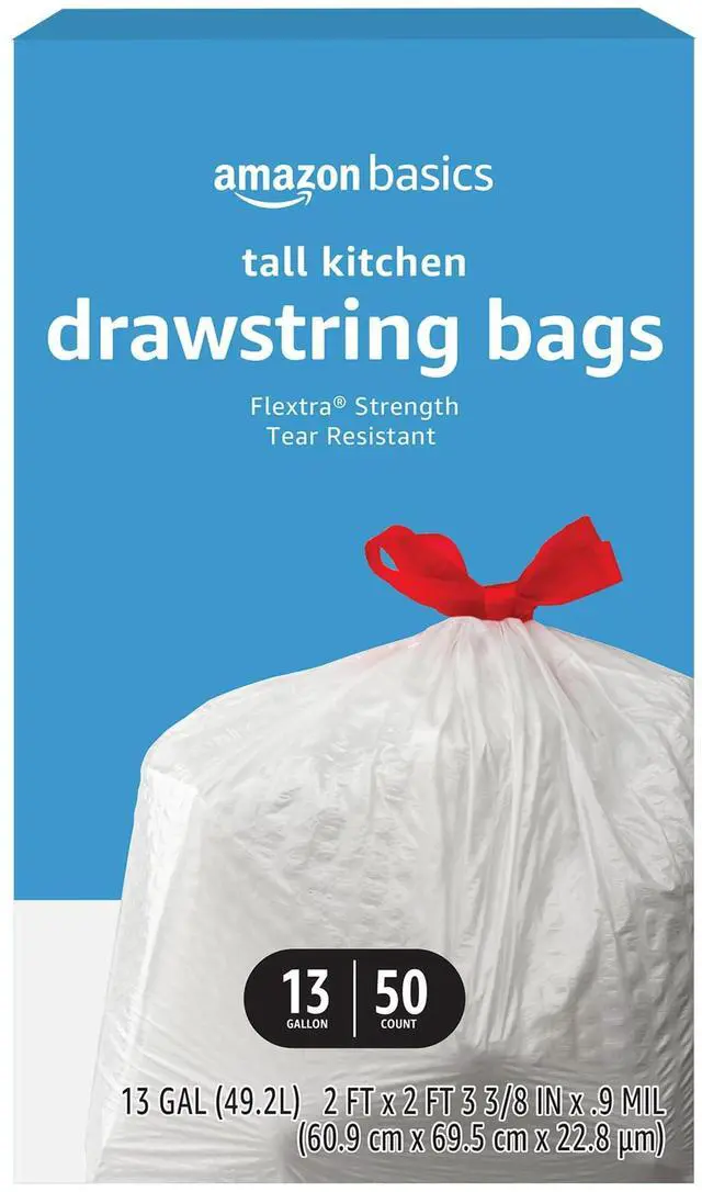 Main image of Flextra Tall Kitchen Drawstring Trash Bags, 13 Gallon, 50 Count, Tear-Resistant, Unscented