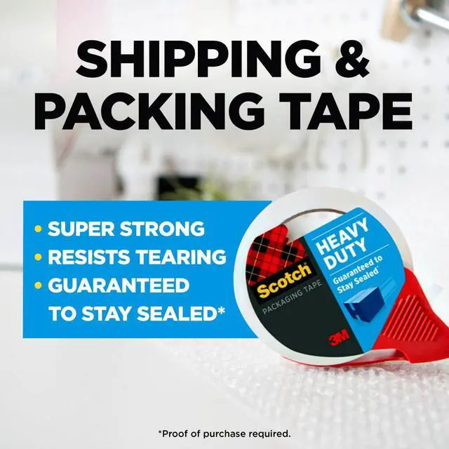 Alt view image 2 of 7 - Scotch Heavy Duty Shipping Packing Tape, Clear, Shipping and Packaging Supplies, 1.88 in. x 38.2 yd., 1 Tape Roll with Dispenser