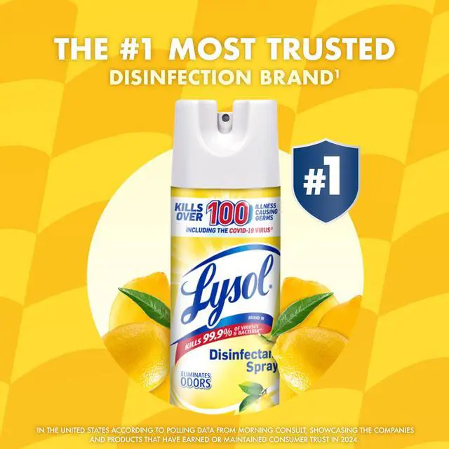 Alt view image 5 of 7 - Lysol Disinfectant Spray, Household Cleaning Supplies, Disinfecting Multi-Purpose Room Spray, Antibacterial Sanitizer, Deodorizer, Kills Hantavirus, Lemon Breeze, 19 Fl Oz (Pack of 2)