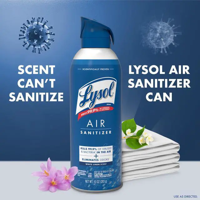 Alt view image 2 of 7 - Lysol Air Sanitizer Spray with Bacterial Odor Eliminator for Home & Office, Sanitizing Air Spray, Air Freshener Alternative, White Linen Scent, 10 oz (Pack of 3)
