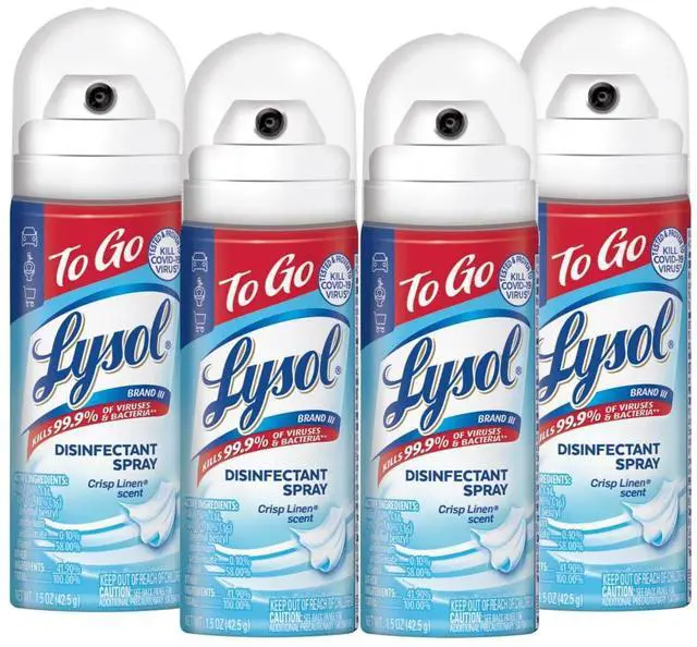 Main image of Lysol To Go Disinfectant Spray, Travel Size Sanitizing, For On-the-Go Disinfecting and Deodorizing, Crisp Linen, 1.5 Fl. Oz (Pack of 4)
