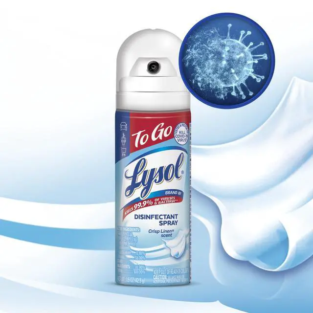 Alt view image 5 of 7 - Lysol To Go Disinfectant Spray, Travel Size Sanitizing, For On-the-Go Disinfecting and Deodorizing, Crisp Linen, 1.5 Fl. Oz (Pack of 4)