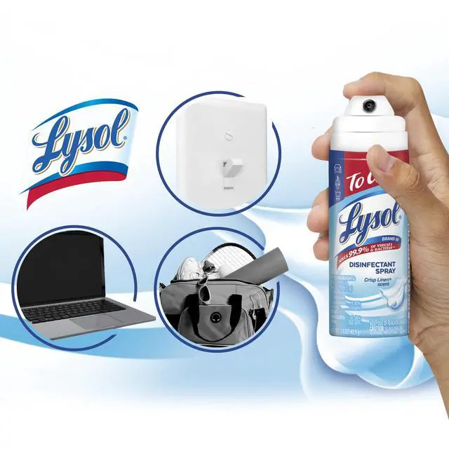 Alt view image 6 of 7 - Lysol To Go Disinfectant Spray, Travel Size Sanitizing, For On-the-Go Disinfecting and Deodorizing, Crisp Linen, 1.5 Fl. Oz (Pack of 4)