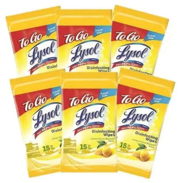 Main image of Lysol Disinfecting Wipes To-Go Pack, Lemon Scent, 15 Count (Pack of 6)