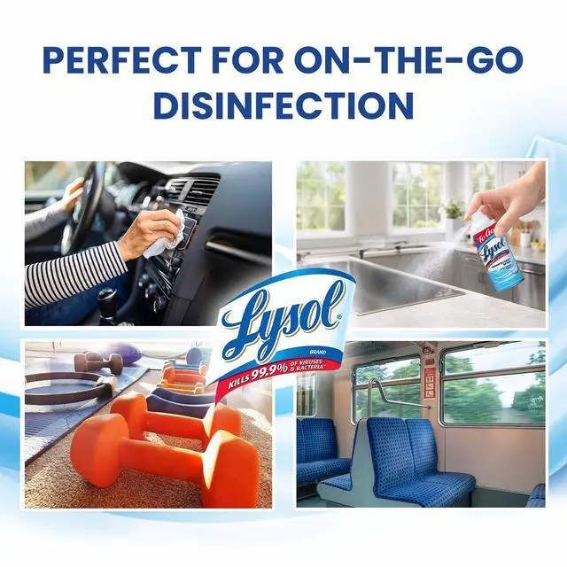Alt view image 5 of 7 - Lysol To Go Bundle - 1.5 Ounce Crisp Linen Disinfectant Spray and Lemon Lime Disinfecting Wipes Flat Pack