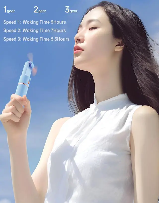 Alt view image 2 of 6 - AOCOOLFAN Portable Handheld Fan, USB Rechargeable 3 Speed Personal Small Pocket Fan Travel for Girl Women Outdoor (Light Blue)