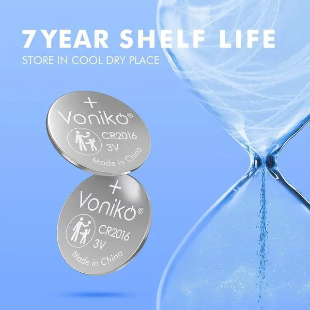 Alt view image 4 of 7 - Voniko CR2016 3V Lithium Batteries 5 Pack for Child Safety, Compatible with Remotes, Key Fobs, Glucose Monitors - 7 Years Shelf Life