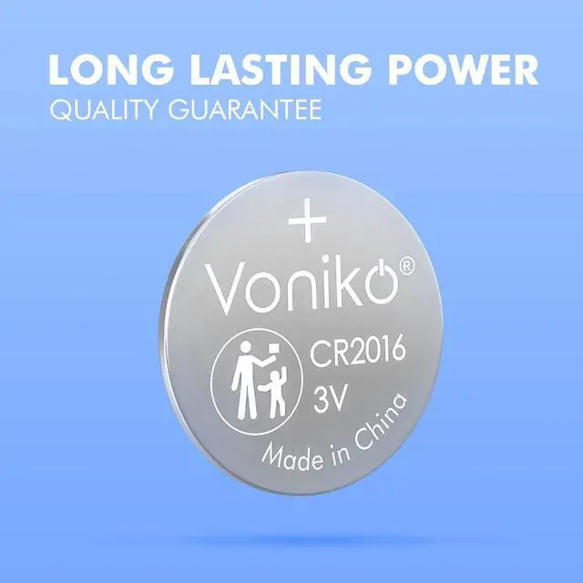 Alt view image 2 of 7 - Voniko CR2016 3V Lithium Batteries 5 Pack for Child Safety, Compatible with Remotes, Key Fobs, Glucose Monitors - 7 Years Shelf Life