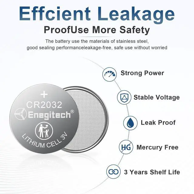 Alt view image 4 of 6 - Enegitech CR2032 Lithium Coin Batteries Button 2032 3V Recommended for Use in Key Fobs, Watches, Door sensors, Calculators, Remote Controls, Thermometers, Key Finder GPS Compatible (6-Pack)