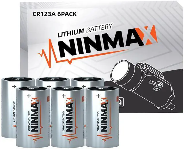 Main image of NINMAX® CR123A 3V Lithium Battery 6 Pack, No.1 1700mAh 3 Volt High Power 123A Lithium Batteries for High-Intensity Flashlights, Home Security Devices, and More