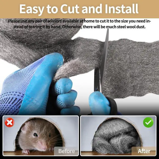 Alt view image 3 of 7 - Steel Wool for Mice Control,4 Pack of 3.1" x13 Ft Steel Wool,Gap Filler for House & Garage,Keep Mice Away from Holes, Siding, Pipeline, Vents in Garden, House, Hardware DIY Kit #1 Coarse