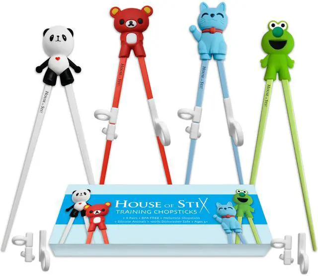 Main image of Kids Training Chopsticks for Toddlers, Kids and Adults with 4 Pairs of Removable Finger Helpers, Animal Design, BPA-Free, Dishwasher-Safe (Animals 4-Pack)