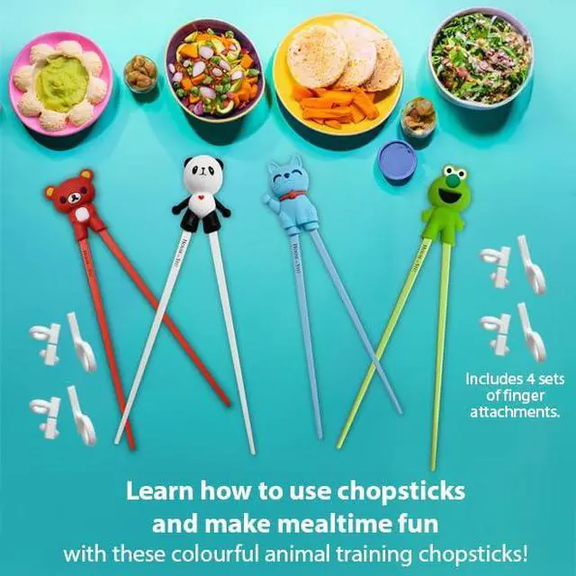 Alt view image 4 of 7 - Kids Training Chopsticks for Toddlers, Kids and Adults with 4 Pairs of Removable Finger Helpers, Animal Design, BPA-Free, Dishwasher-Safe (Animals 4-Pack)