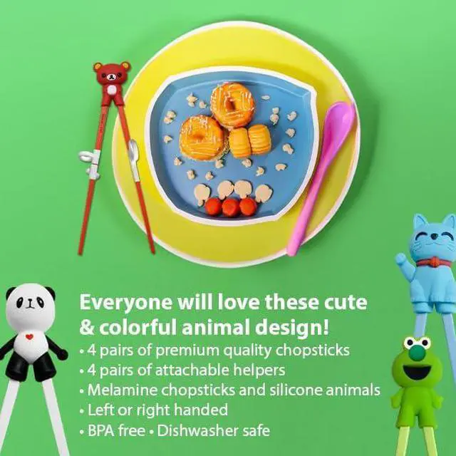 Alt view image 5 of 7 - Kids Training Chopsticks for Toddlers, Kids and Adults with 4 Pairs of Removable Finger Helpers, Animal Design, BPA-Free, Dishwasher-Safe (Animals 4-Pack)