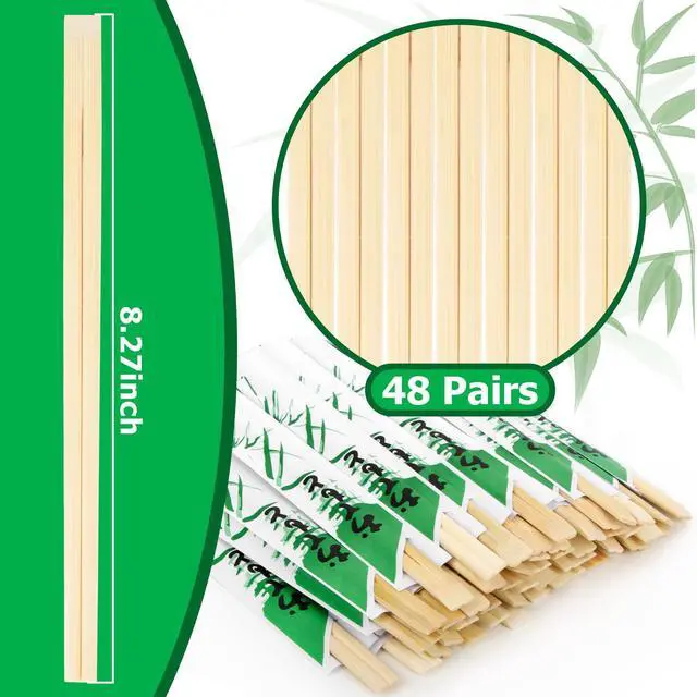 Alt view image 3 of 6 - RAINFLOW 48 Pairs Premium Bamboo Chopsticks - Individually Paper Wrapped Disposable Dining Sticks, Smooth Splinter-Free Natural Wooden Utensils for Sushi, Ramen, Camping, Party, Takeout